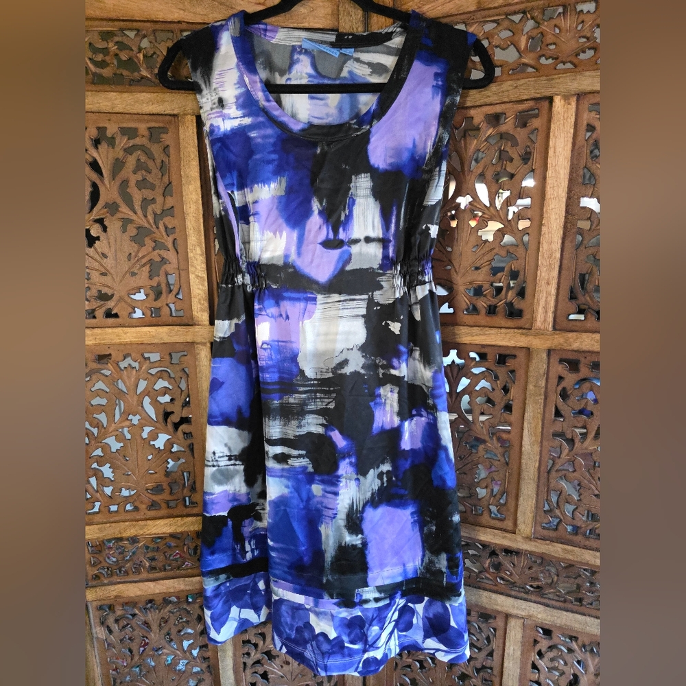 Simply Vera Vera Wang Blue and Black Abstract Midi Dress
